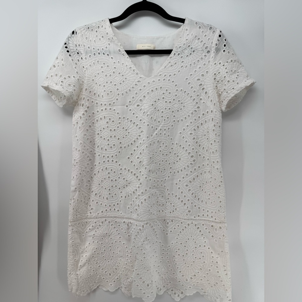 All Row White Cotton Eyelet Pattern Dress Small